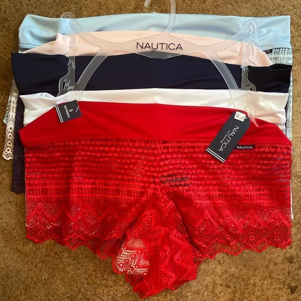 NEW Nautica super soft lace boy leg boy shorts‎ 5 pack underwear panties